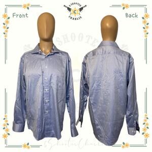 Egara Button Down Shirt Adult Mens Large Blue Stripe Non-Iron Contrast Cuff